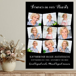 Elegante rouwherinnering met 9 foto's in collagevo poster