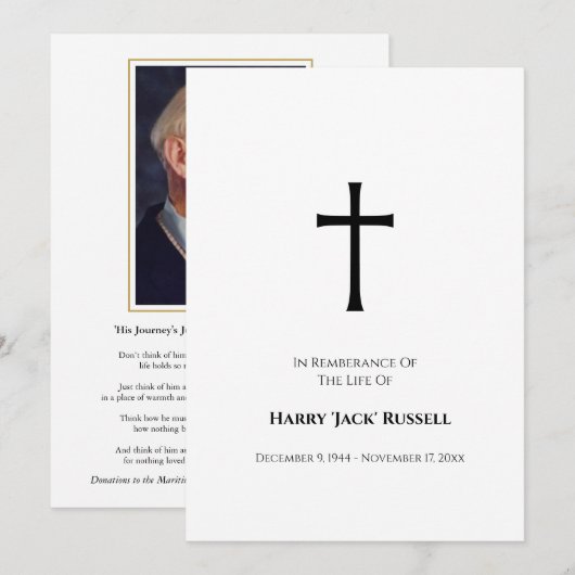 Elegante rouwkaart met eenvoudig kruis (Voorkant / Achterkant)