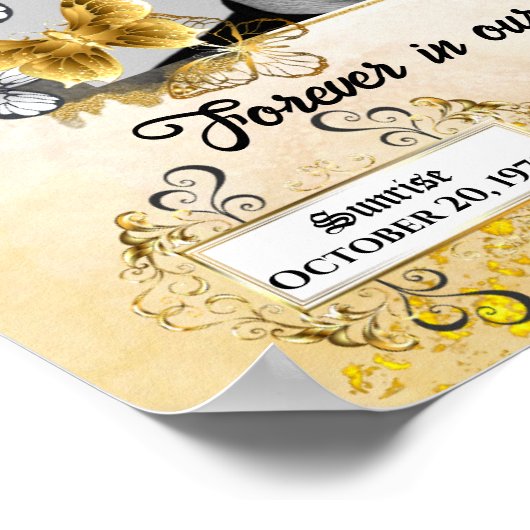 Elegante rouwkaart Zwart en Goud 2 foto's Begrafen Poster (Hoek)