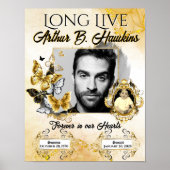 Elegante rouwkaart Zwart en Goud 2 foto's Begrafen Poster (Voorkant)