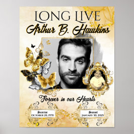 Elegante rouwkaart Zwart en Goud 2 foto's Funeral Poster