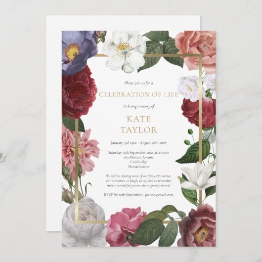 Elegante rouwviering levensroos bloemstuk kaart (Voorkant / Achterkant)