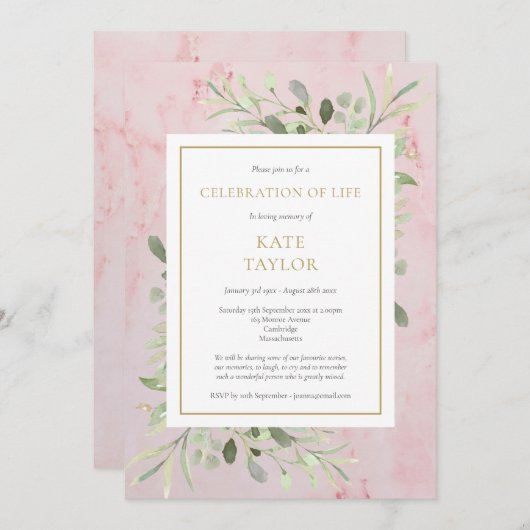 Elegante rouwviering van het leven Roze marmer Kaart (Voorkant / Achterkant)