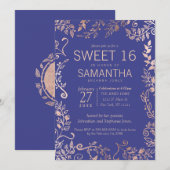 Elegante Roya Blue Roos Gold Floral Sweet 16 Uitno Kaart (Voorkant / Achterkant)