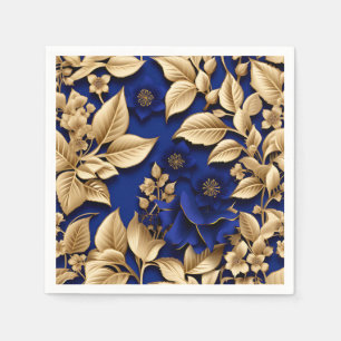 Elegante Royal Blauw en Goud Bloemen Servet