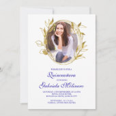 Elegante Royal Blauw en Goud Foto Quinceanera Kaart (Voorkant)