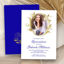 Elegante Royal Blauw en Goud Foto Quinceanera