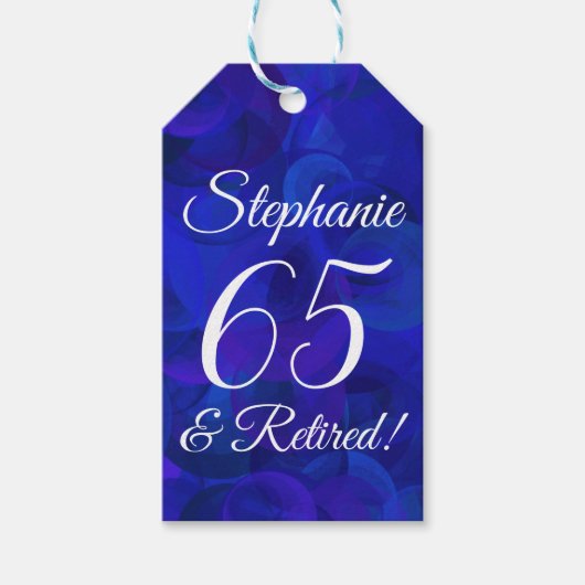 Elegante Royal Blue 65 en Gepensioneerde Pensioenl Cadeaulabel (Voorkant)