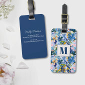 Elegante Royal Blue Abstract Botanische Monogramme Bagagelabel