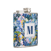 Elegante Royal Blue Abstract Botanische Monogramme Heupfles (Rechts)