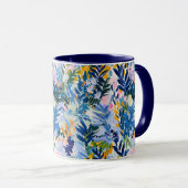 Elegante Royal Blue Abstract Botanische Monogramme Mok (Voorkant rechts)