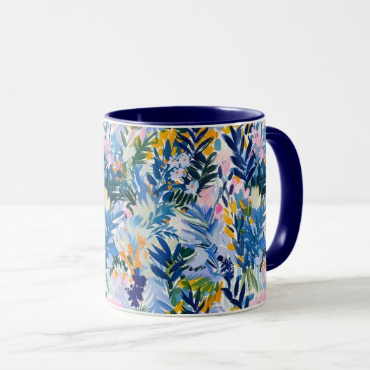 Elegante Royal Blue Abstract Botanische Monogramme Mok (Voorkant rechts)