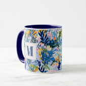 Elegante Royal Blue Abstract Botanische Monogramme Mok (Voorkant links)