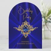 Elegante Royal Blue Birthday Gold Jewel Faux Silk Kaart