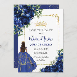 Elegante Royal Blue Bloemen Prinses Quinceañera Save The Date