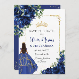 Elegante Royal Blue Bloemen Prinses Quinceañera Save The Date