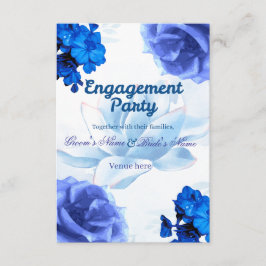 Elegante Royal Blue Bloemige Verlovingsfeest Kaart