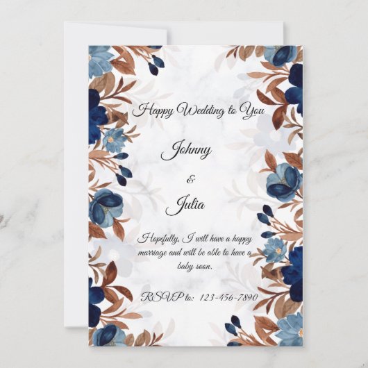 Elegante Royal Blue bruiloft uitnodiging (Voorkant)