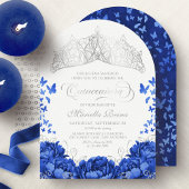 Elegante Royal Blue Butterflies Crown Quinceanera Kaart
