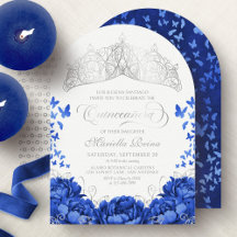 Elegante Royal Blue Butterflies Crown Quinceanera