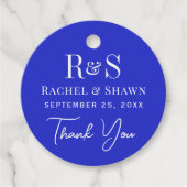 Elegante Royal Blue Chic Modern Monogram bruiloft Bedankjes Labels (Voorkant)