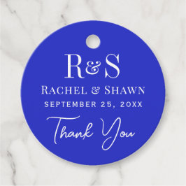 Elegante Royal Blue Chic Modern Monogram bruiloft Bedankjes Labels