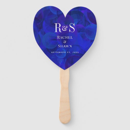 Elegante Royal Blue Chic Modern Monogram bruiloft Handwaaier (Voorkant)