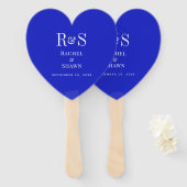 Elegante Royal Blue Chic Modern Monogram bruiloft Handwaaier (Voorkant en achterkant)