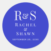 Elegante Royal Blue Chic Modern Monogram bruiloft Ronde Sticker (Voorkant)