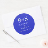 Elegante Royal Blue Chic Modern Monogram bruiloft Ronde Sticker (Envelop)