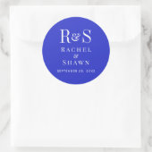 Elegante Royal Blue Chic Modern Monogram bruiloft Ronde Sticker (Tas)