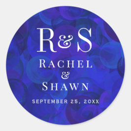 Elegante Royal Blue Chic Modern Monogram bruiloft Ronde Sticker