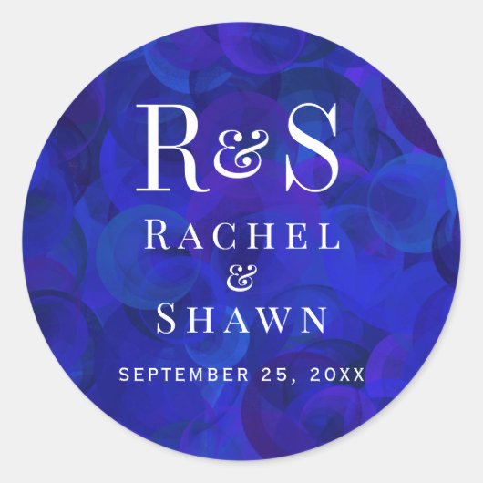 Elegante Royal Blue Chic Modern Monogram bruiloft Ronde Sticker (Voorkant)