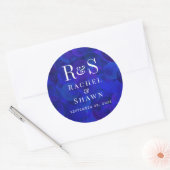 Elegante Royal Blue Chic Modern Monogram bruiloft Ronde Sticker (Envelop)