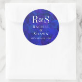 Elegante Royal Blue Chic Modern Monogram bruiloft Ronde Sticker (Tas)