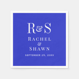 Elegante Royal Blue Chic Modern Monogram bruiloft Servet