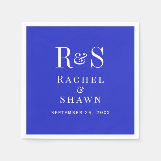 Elegante Royal Blue Chic Modern Monogram bruiloft Servet (Voorkant)