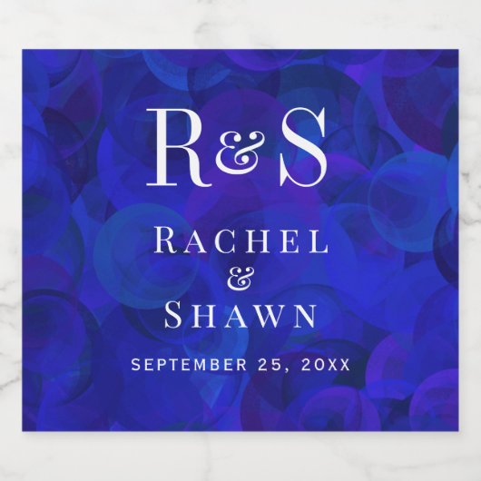 Elegante Royal Blue Chic Modern Monogram bruiloft Sparkling Wijnetiket (Enkel label)