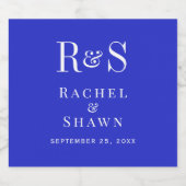 Elegante Royal Blue Chic Modern Monogram bruiloft Sparkling Wijnetiket (Enkel label)