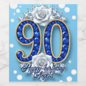 Elegante Royal Blue Diamond 90e verjaardag Wijn Etiket (Enkel label)