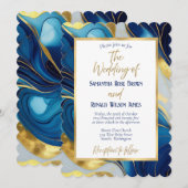 Elegante Royal Blue en Gold bruiloft uitnodiging (Voorkant / Achterkant)