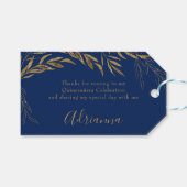 Elegante Royal Blue en Gold Leaf Favor Cadeaulabel (Voorkant (Horizontaal))