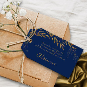 Elegante Royal Blue en Gold Leaf Favor Cadeaulabel
