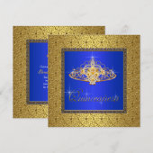 Elegante Royal Blue en Gold Quinceanera Kaart (Voorkant / Achterkant)