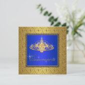 Elegante Royal Blue en Gold Quinceanera Kaart (Staand voorkant)