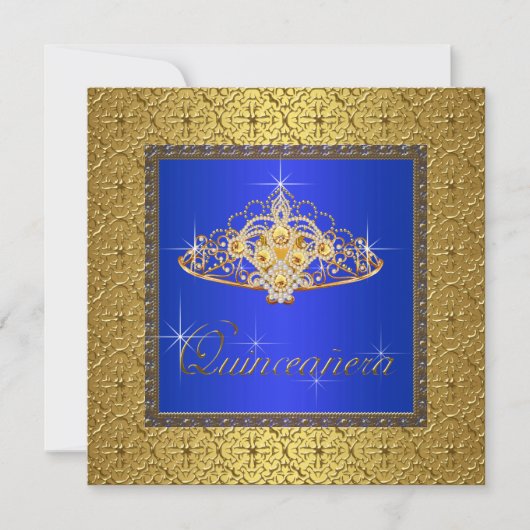 Elegante Royal Blue en Gold Quinceanera Kaart (Voorkant)