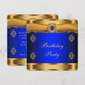 Elegante Royal Blue en Gold verjaardag Kaart (Voorkant / Achterkant)