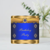 Elegante Royal Blue en Gold verjaardag Kaart (Staand voorkant)