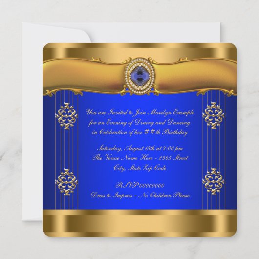Elegante Royal Blue en Gold verjaardag Kaart (Achterkant)