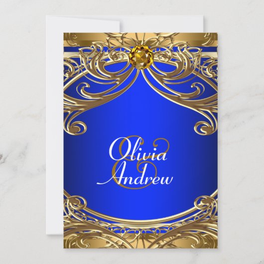 Elegante Royal Blue en gouden bruiloft Kaart (Voorkant)